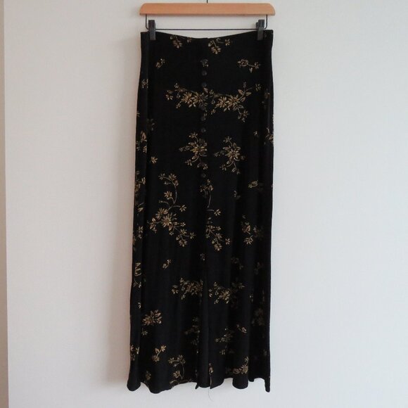VINTAGE EZ TOWN Y2K Black Gold Floral Stretch Maxi Skirt Friends Whimsigoth Goth - Picture 3 of 13